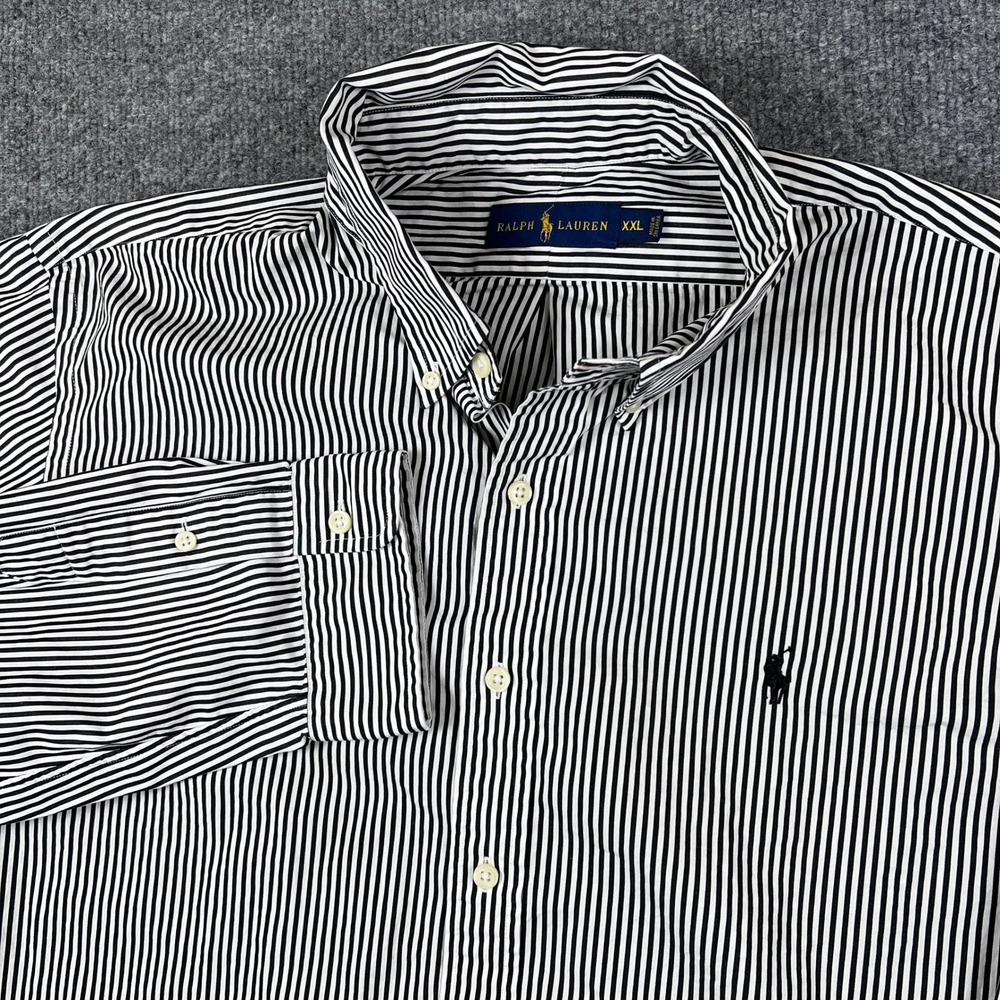 Ralph Lauren Shirt Mens 2XL Black White Pinstripe Cotton Poplin Button Down